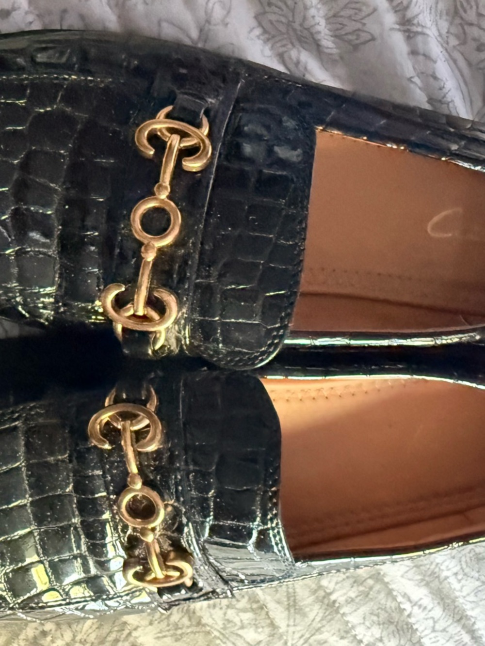 Circus by Sam Edelman Black Croc-Embossed Loafers with Gold Horsebit